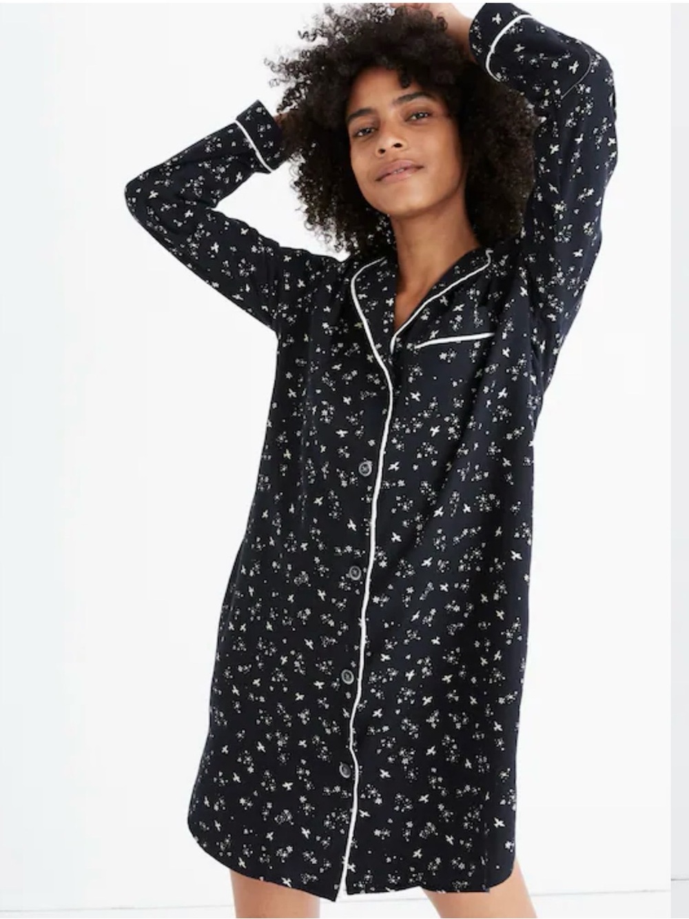 Madewell Black Nightshirt in Winter Doves Print 0254